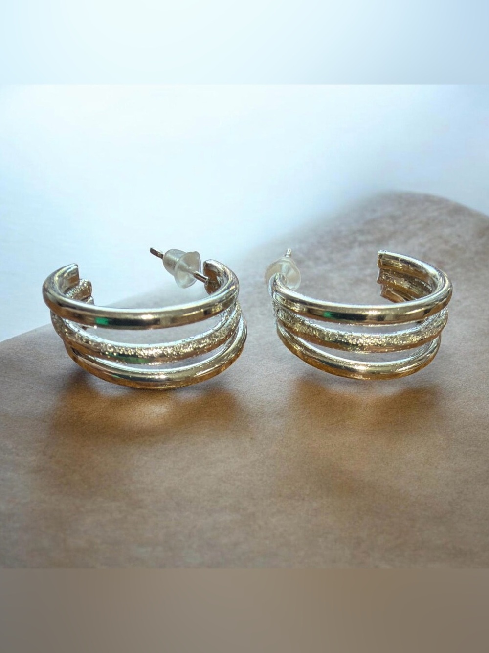 Triple Layer Textured Textured C-Hoop Statement Earrings NEW